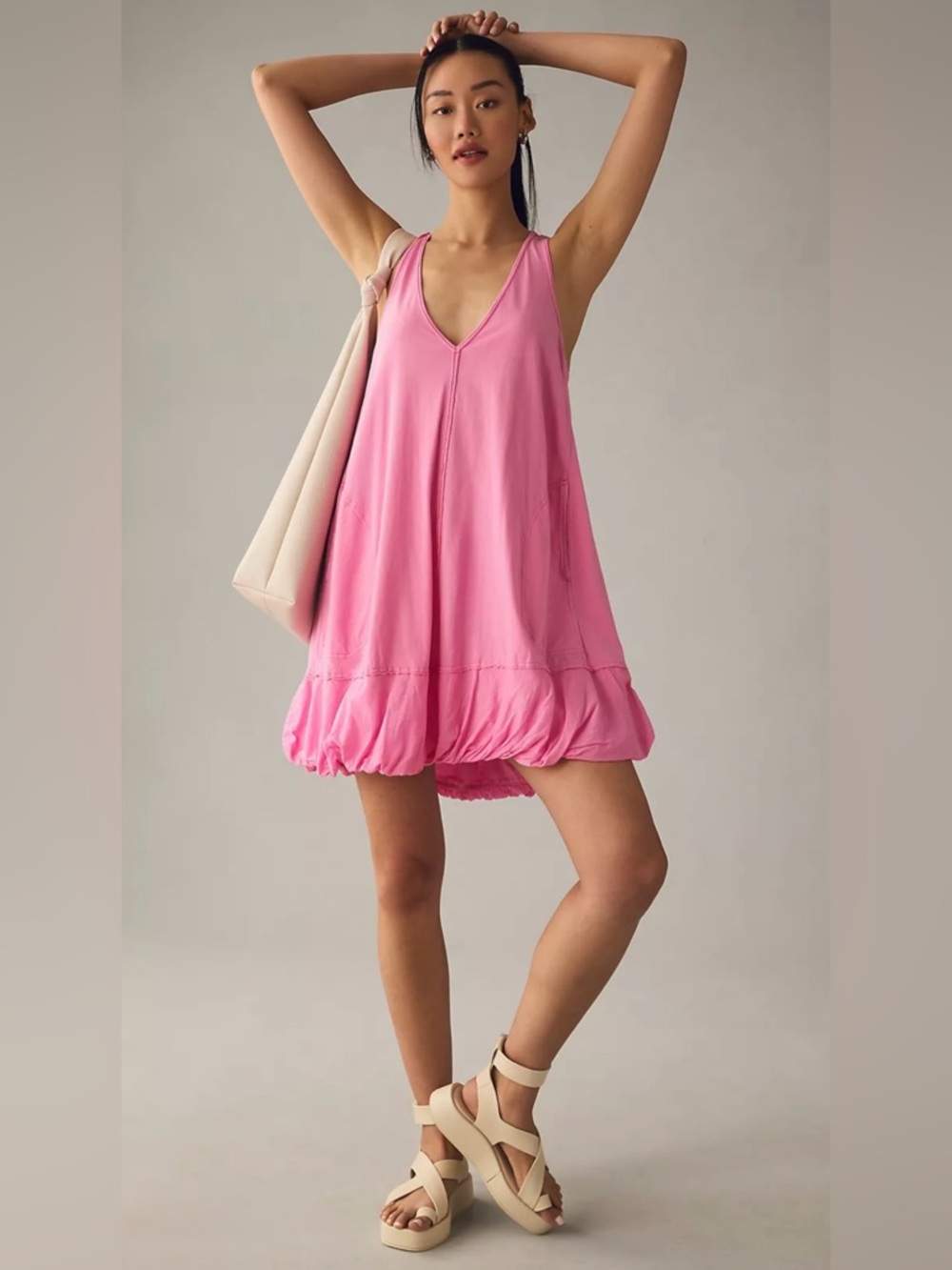DAILY PRACTICE by Anthropologie Bubble Hem Pink Racerback Dress size M